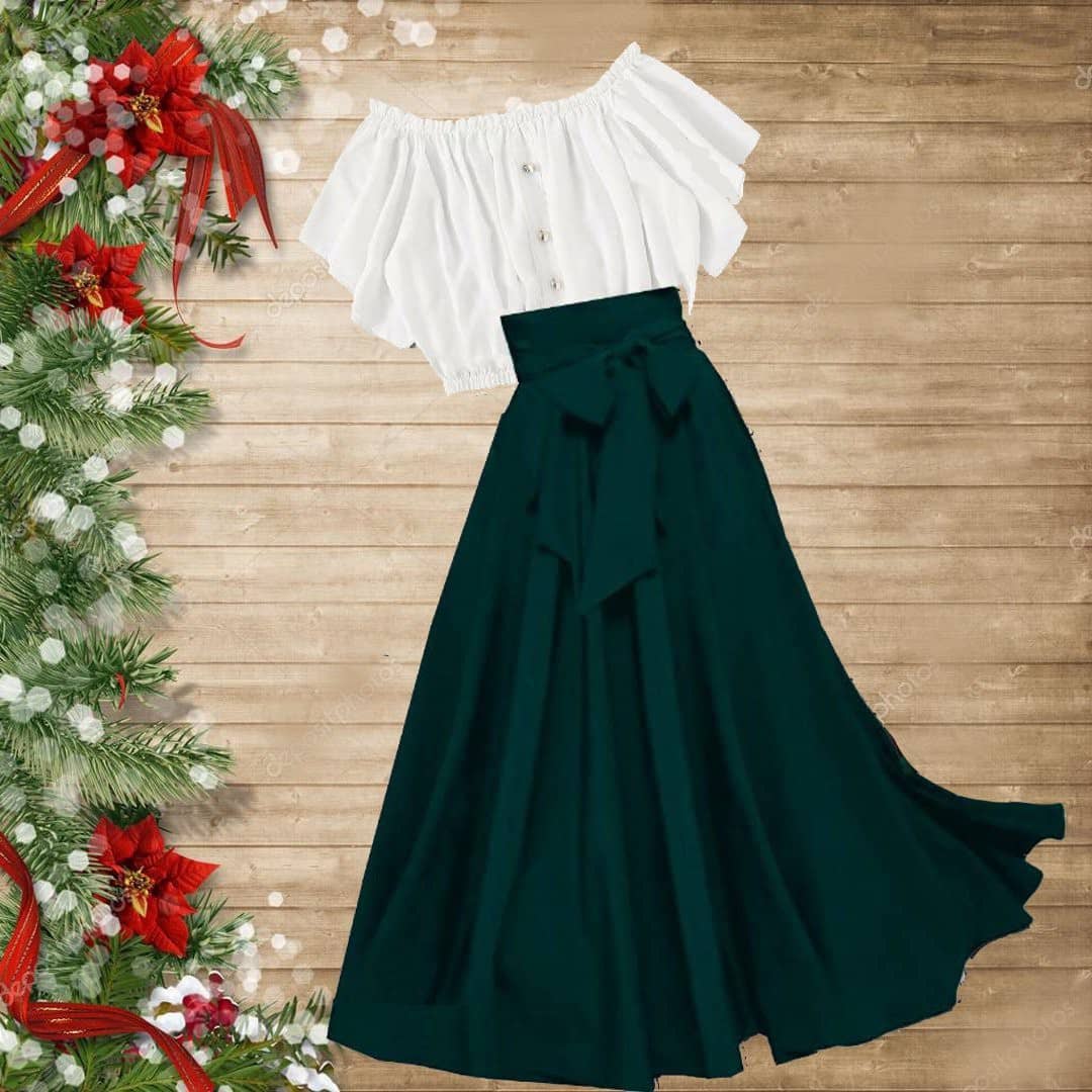 KAHARA Women Solid Top With Skirt Co-Ord Set ( Green )