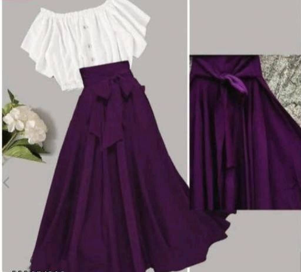KAHARA Women Solid Top With Skirt Co-Ord Set ( Purple )