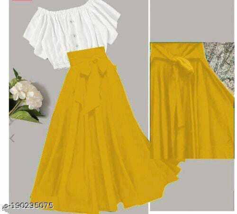 KAHARA Women Solid Top With Skirt Co-Ord Set ( Yellow )