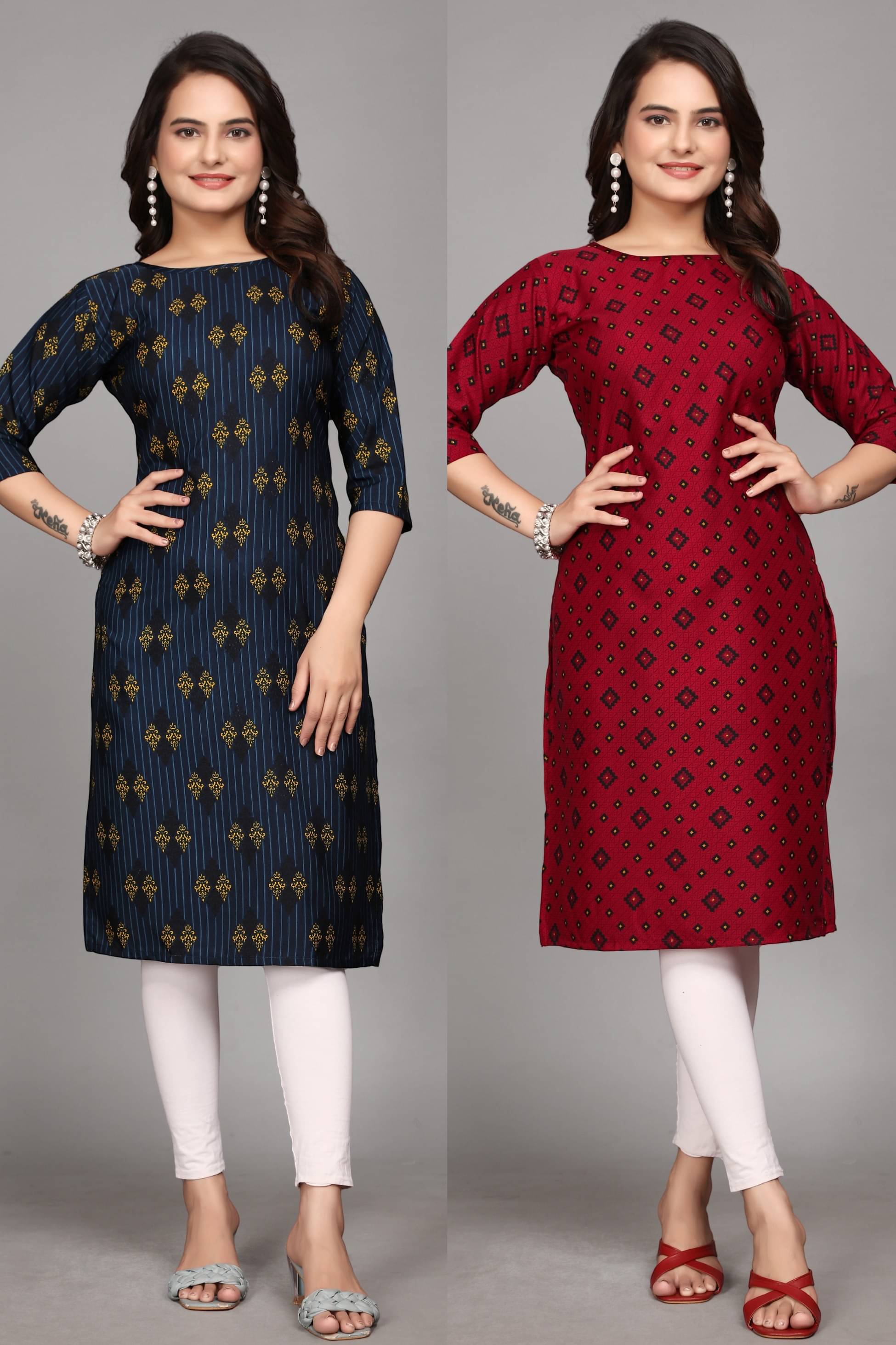     			KALAVRITTA Pack of 2 Crepe Printed Straight Women's Kurti - ( Multicoloured )
