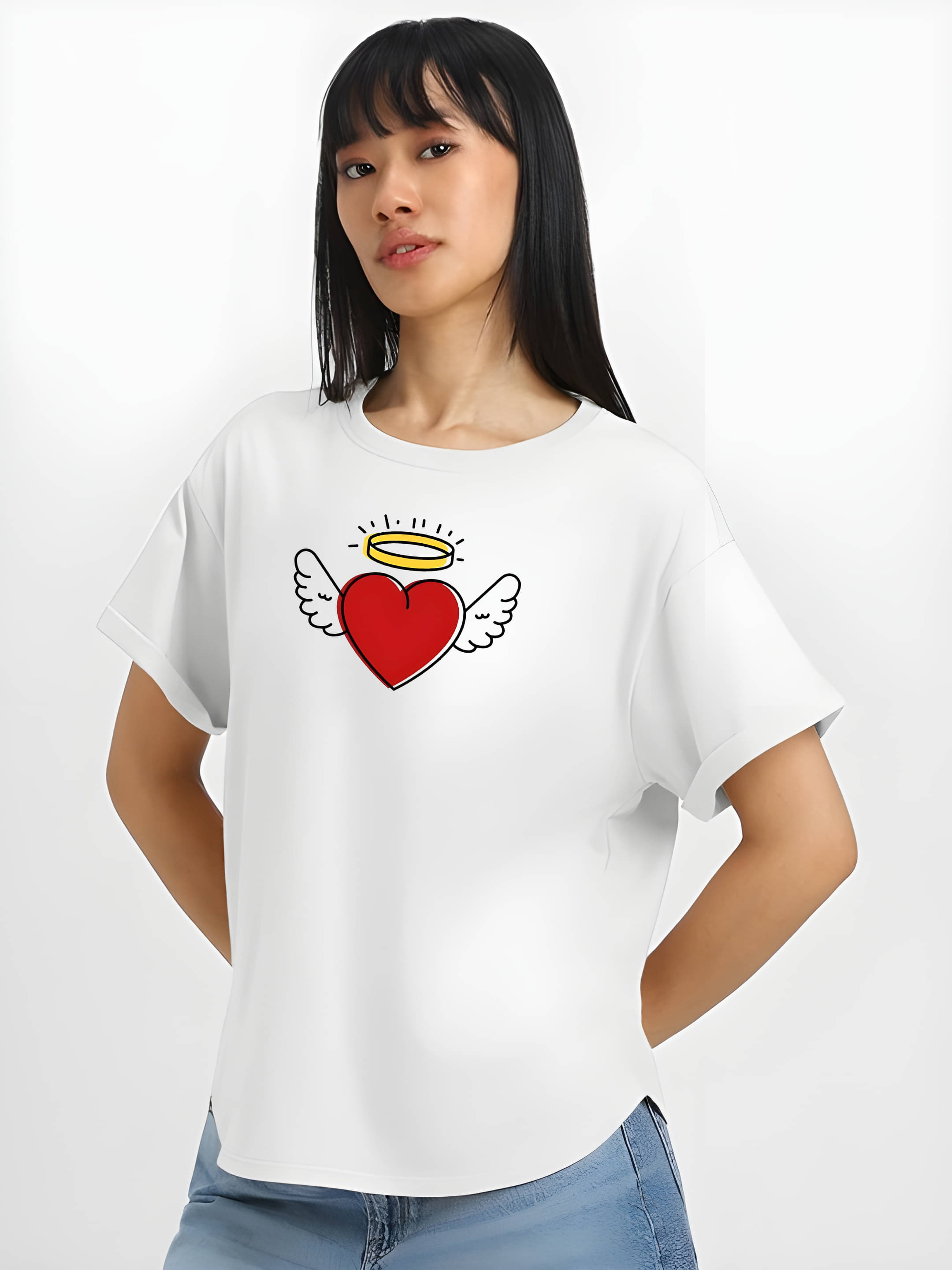     			Kaido Women Cotton Printed Regular Fit Round Neck T-Shirt ( White )
