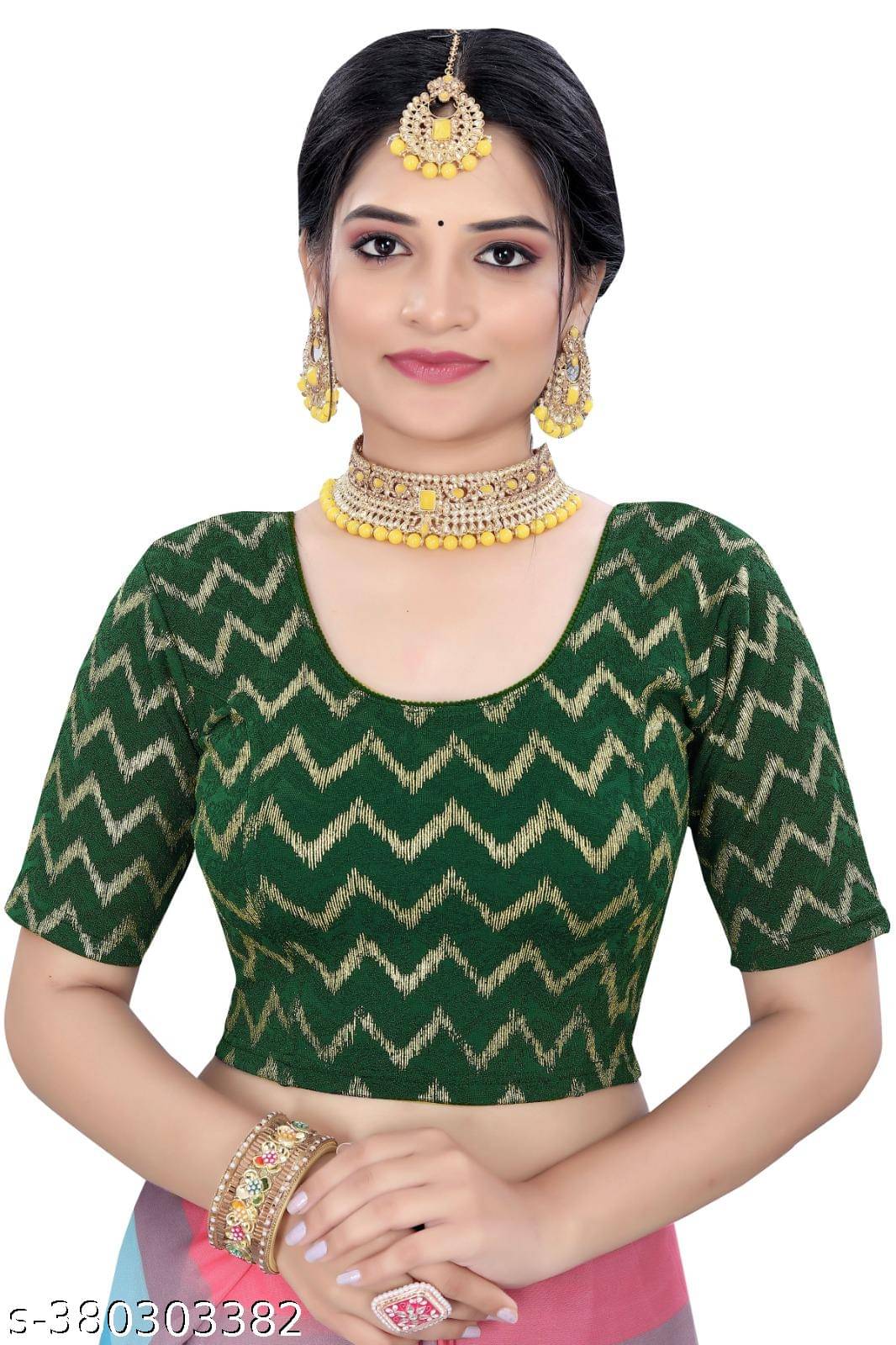 Laadli Green Readymade without Pad Jacquard Women's Blouse ( Pack of 1 ) Laadli Green Readymade without Pad Jacquard Women's Blouse ( Pack of 1 )