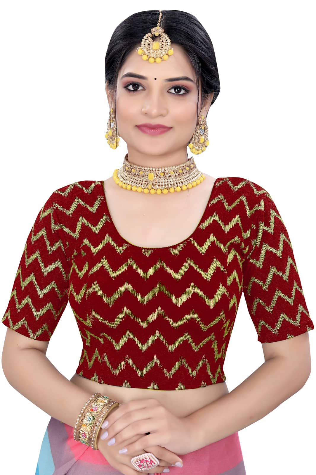 Laadli Maroon Readymade without Pad Jacquard Women's Blouse ( Pack of 1 )