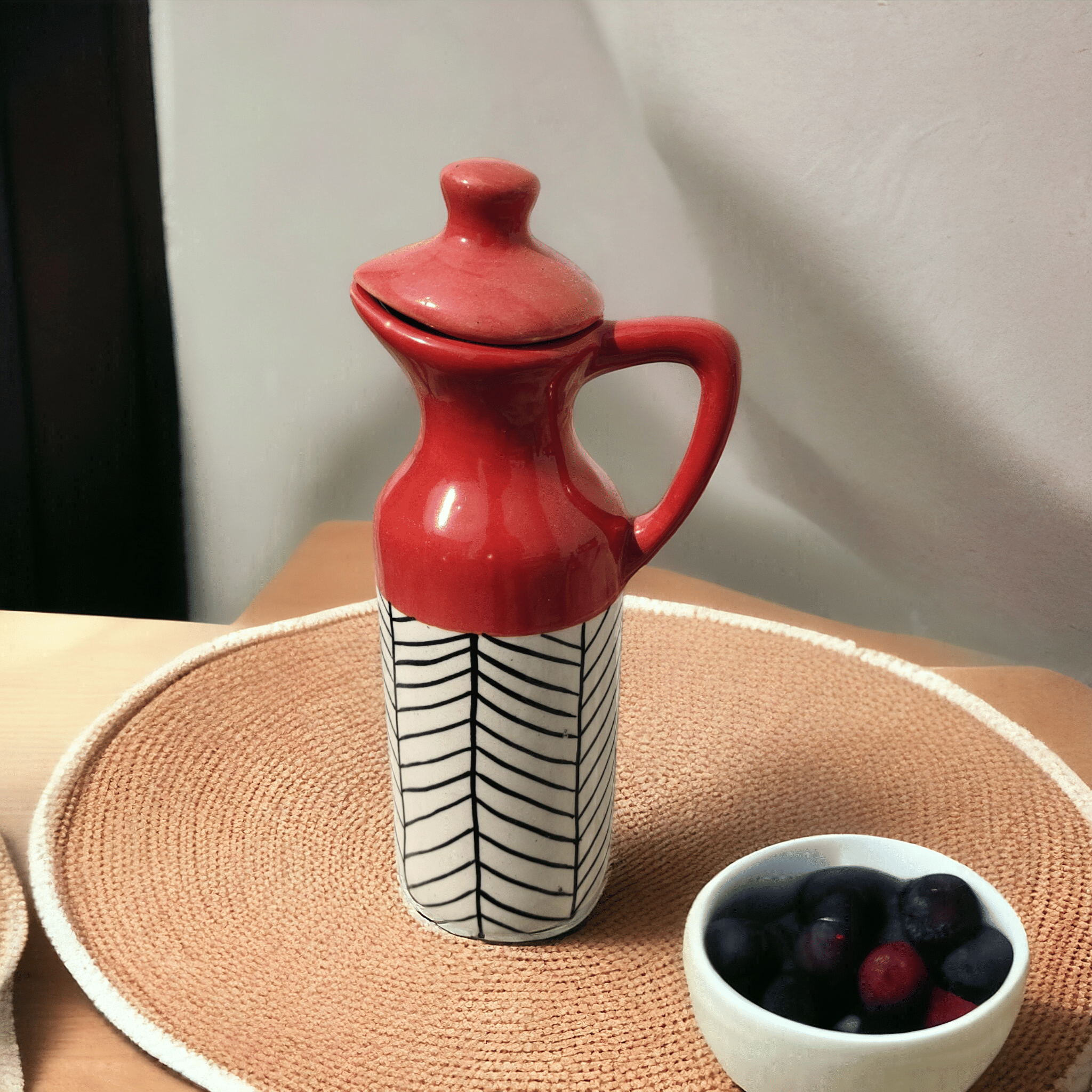    			Malaikah Red Oil Dispenser Ceramic Rust Oil Container ( Set of 1 )