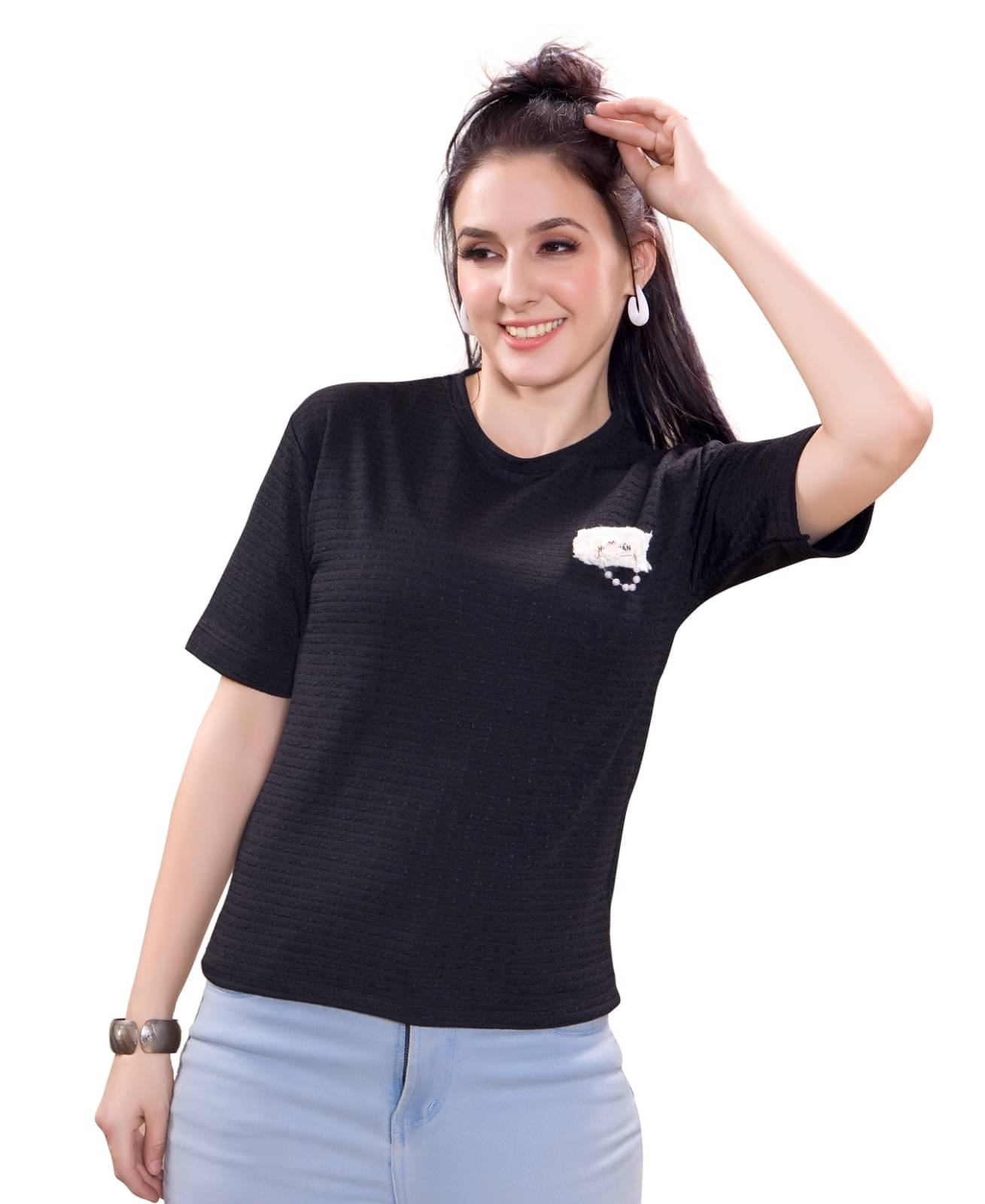 Monisha Plus Women's Cotton Blend Regular Top ( Black ) Monisha Plus Women's Cotton Blend Regular Top ( Black )