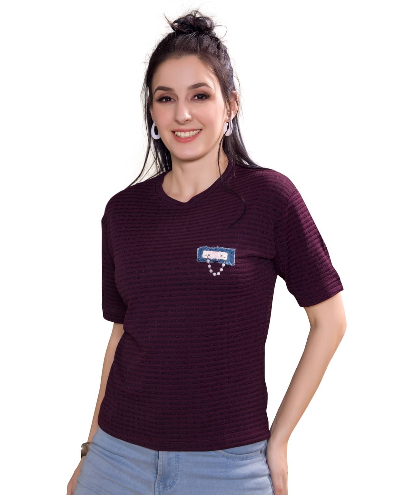 Monisha Plus Women's Cotton Blend Regular Top ( Maroon ) Monisha Plus Women's Cotton Blend Regular Top ( Maroon )