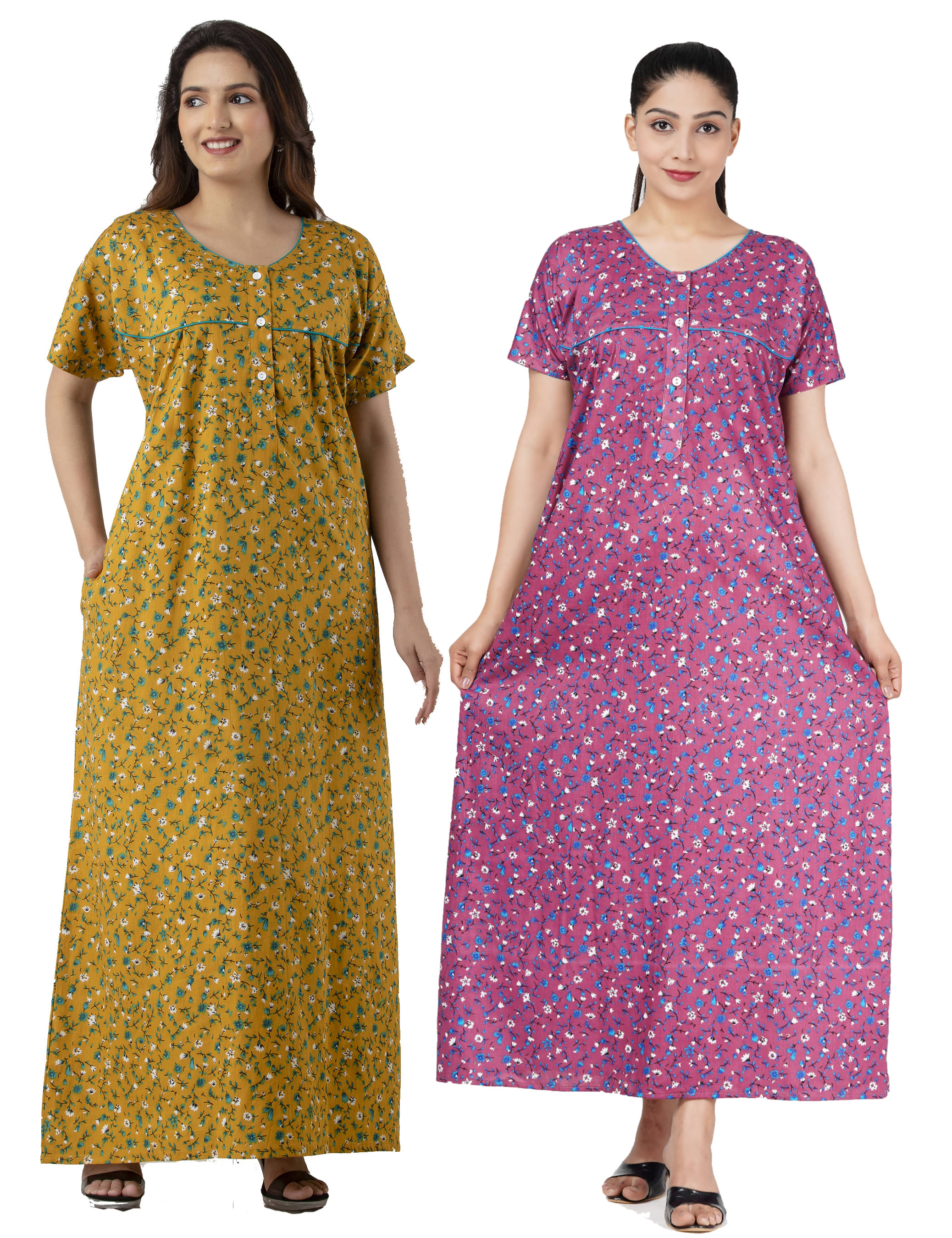     			NEEED Multi Color Cotton Women's Nightwear Nighty & Night Gowns ( Pack of 2 )