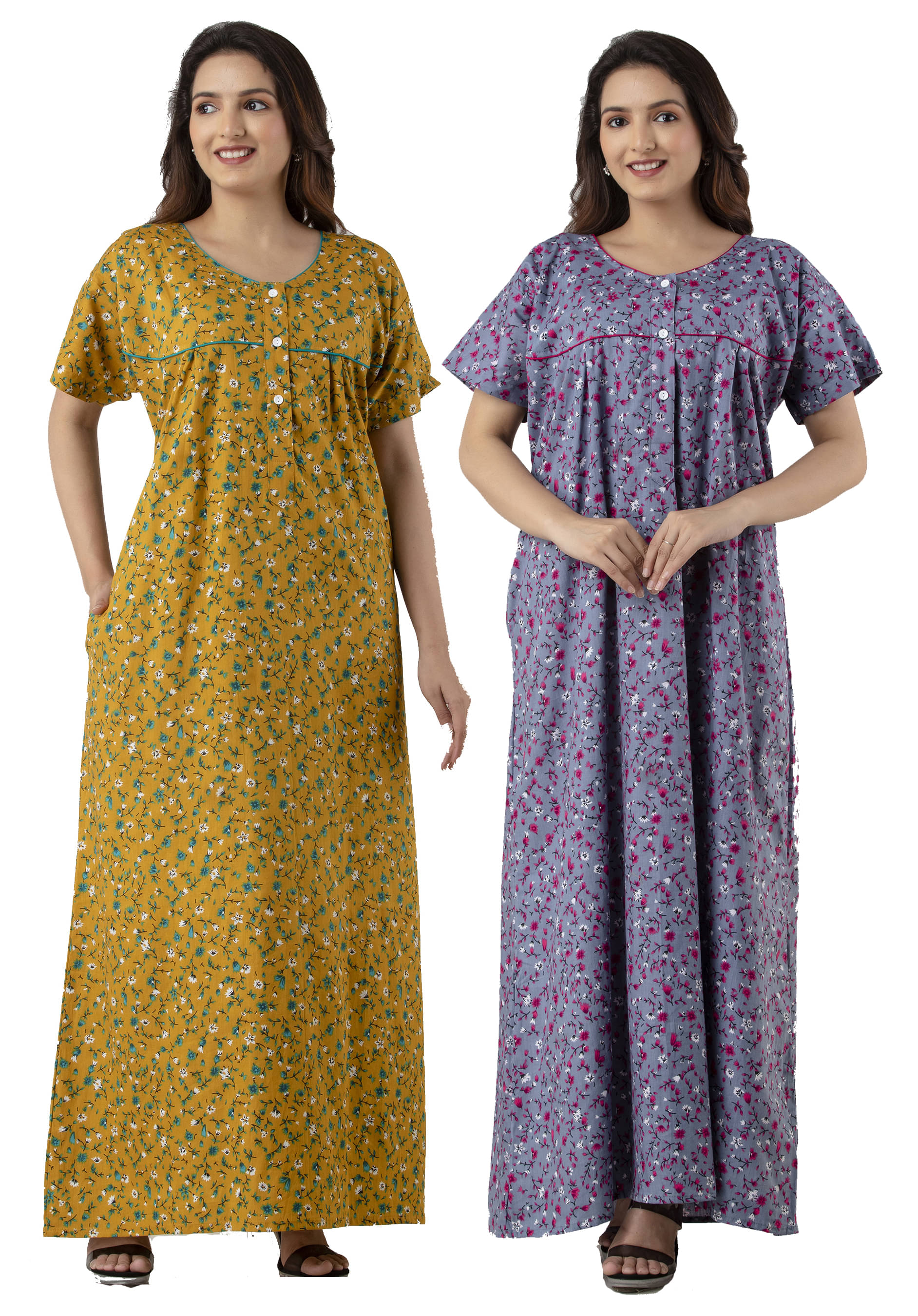     			NEEED Multi Color Cotton Women's Nightwear Nighty & Night Gowns ( Pack of 2 )
