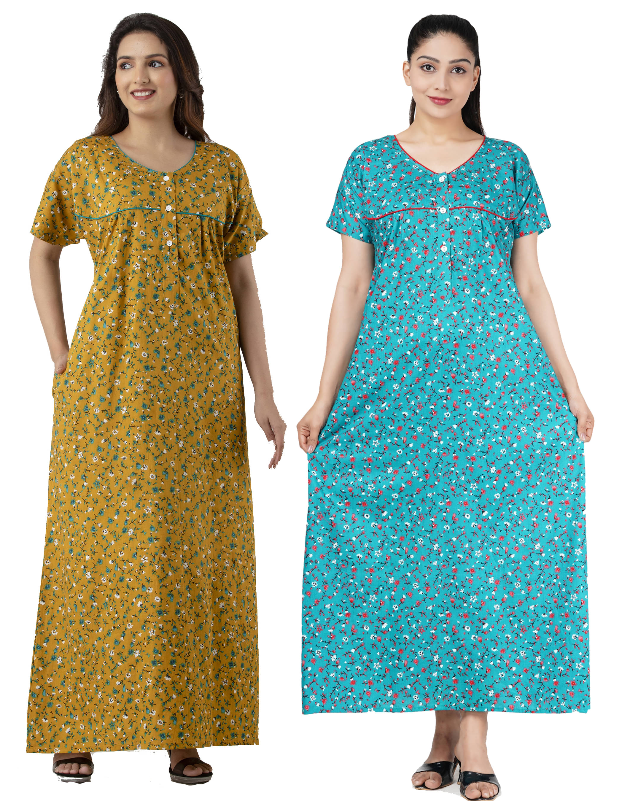     			NEEED Multi Color Cotton Women's Nightwear Nighty & Night Gowns ( Pack of 2 )