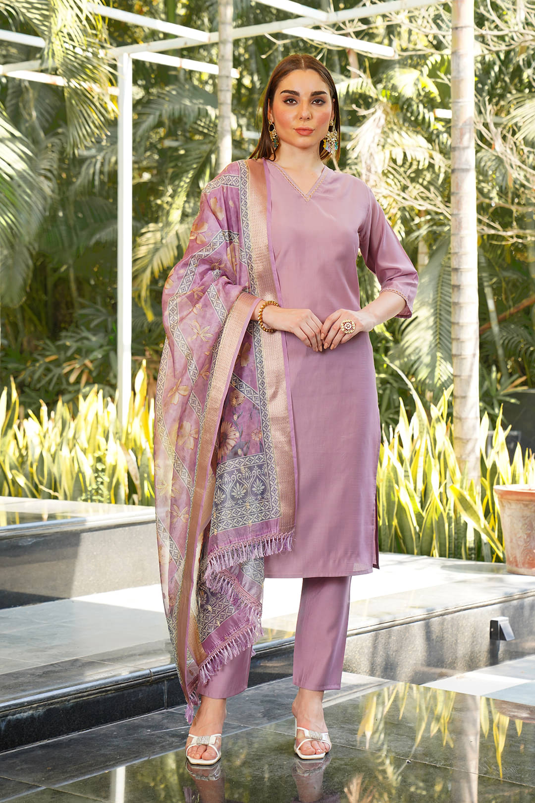     			Sanwariya Silks Rayon Solid Kurti With Pants Women's Stitched Salwar Suit - Lavender ( Pack of 1 )