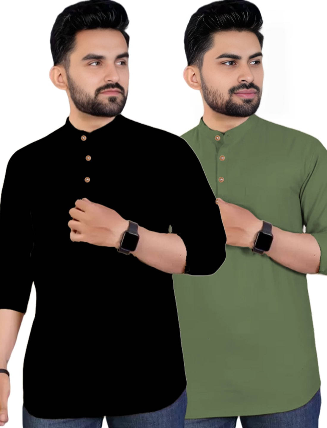 TrendiVastra Light Green Cotton Blend Men's Regular Kurta ( Pack of 2 ) TrendiVastra Light Green Cotton Blend Men's Regular Kurta ( Pack of 2 )