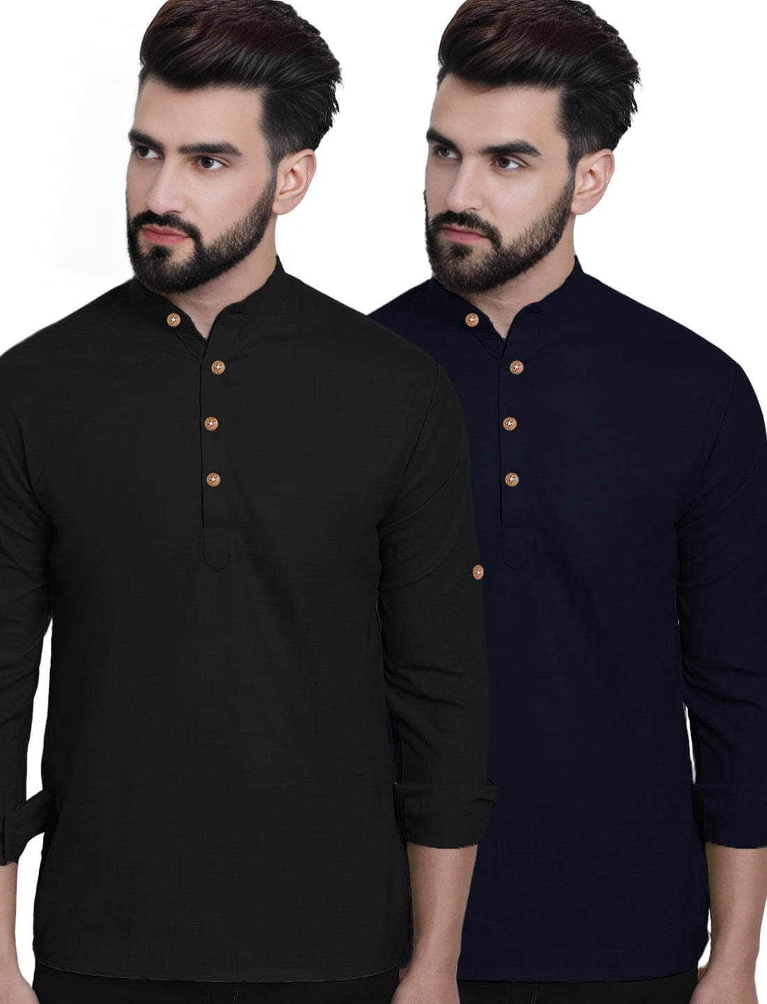 TrendiVastra Navy Cotton Blend Men's Regular Kurta ( Pack of 2 )     			TrendiVastra Navy Cotton Blend Men's Regular Kurta ( Pack of 2 )