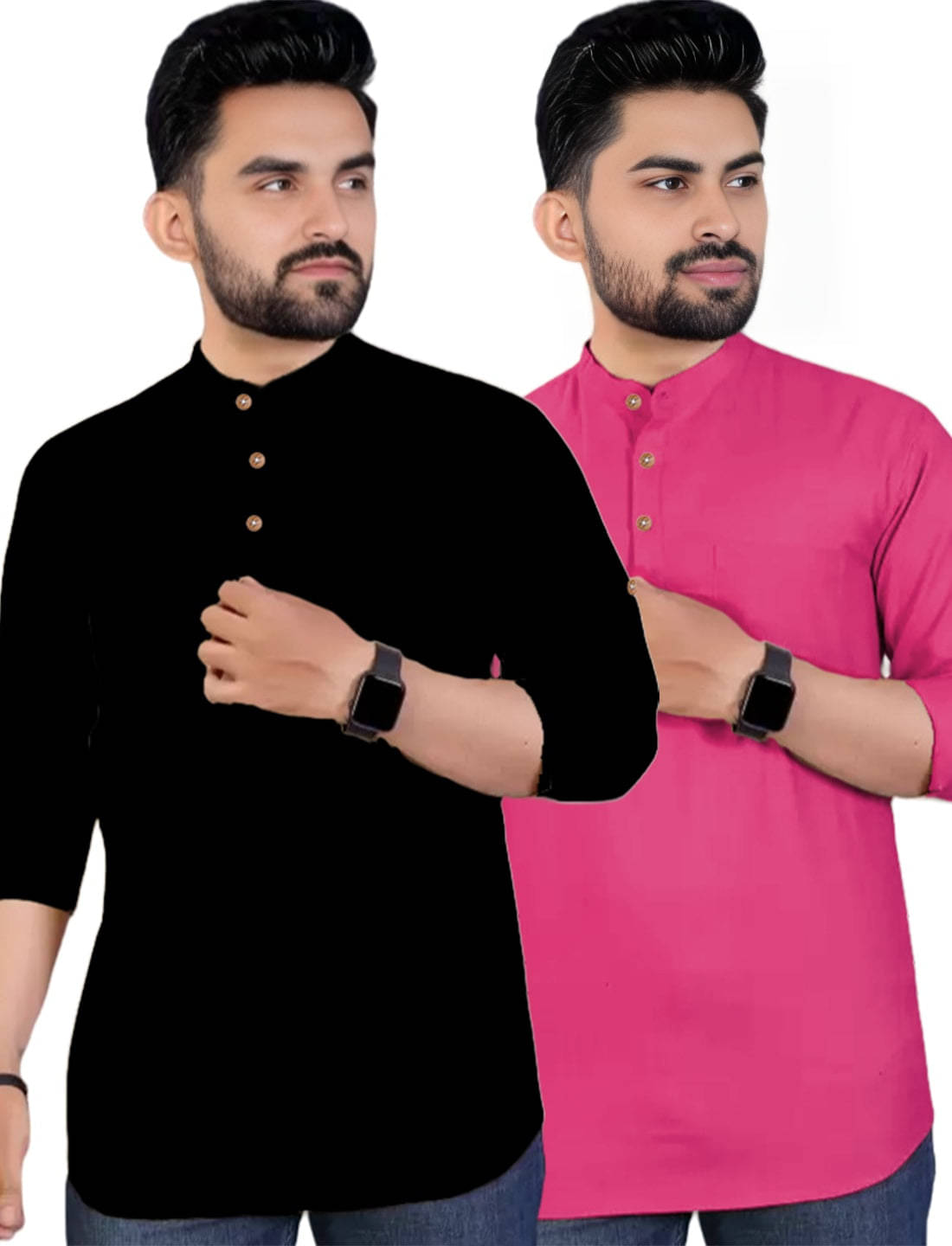 TrendiVastra Pink Cotton Blend Men's Regular Kurta ( Pack of 2 )     			TrendiVastra Pink Cotton Blend Men's Regular Kurta ( Pack of 2 )