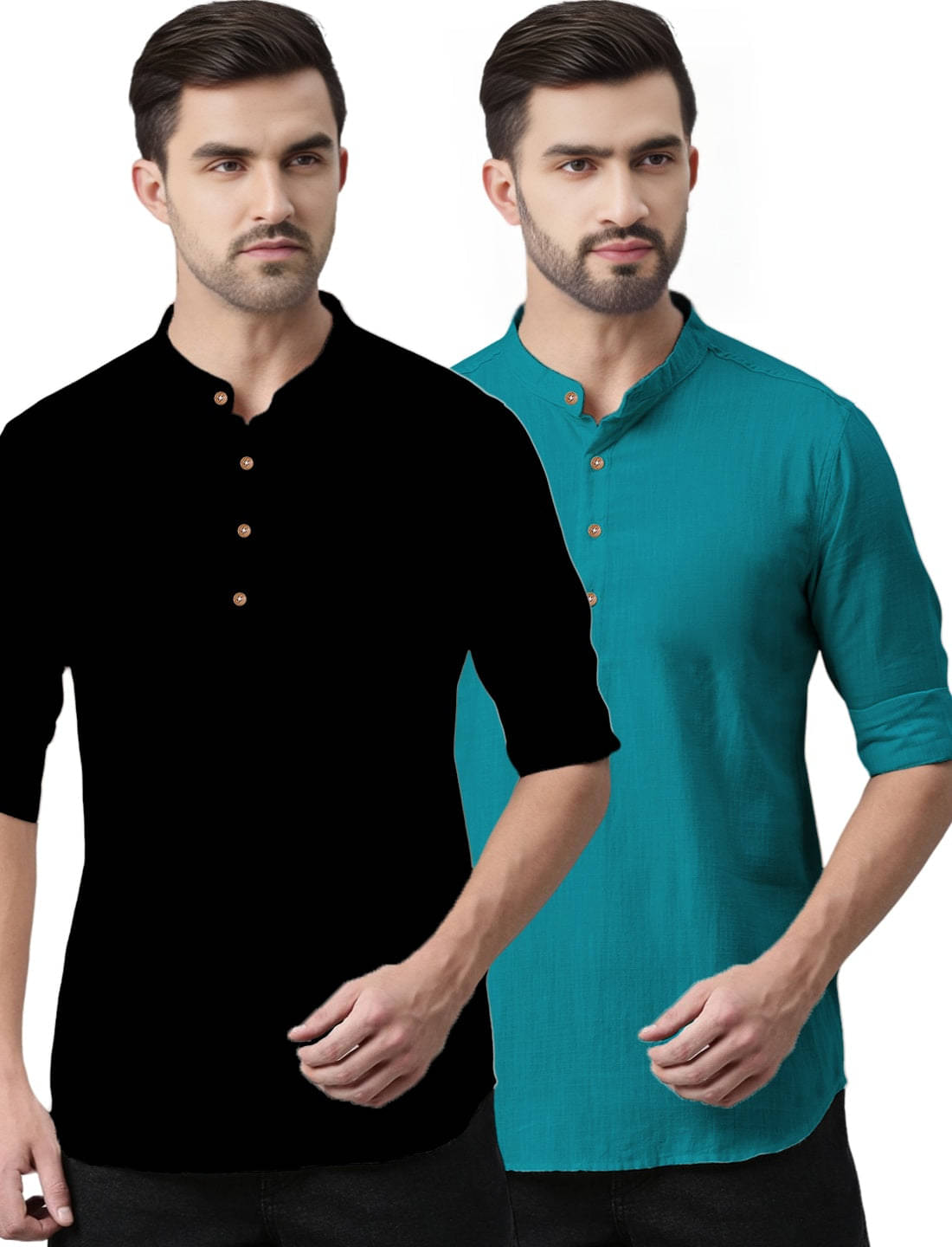 TrendiVastra Teal Cotton Blend Men's Regular Kurta ( Pack of 2 ) TrendiVastra Teal Cotton Blend Men's Regular Kurta ( Pack of 2 )