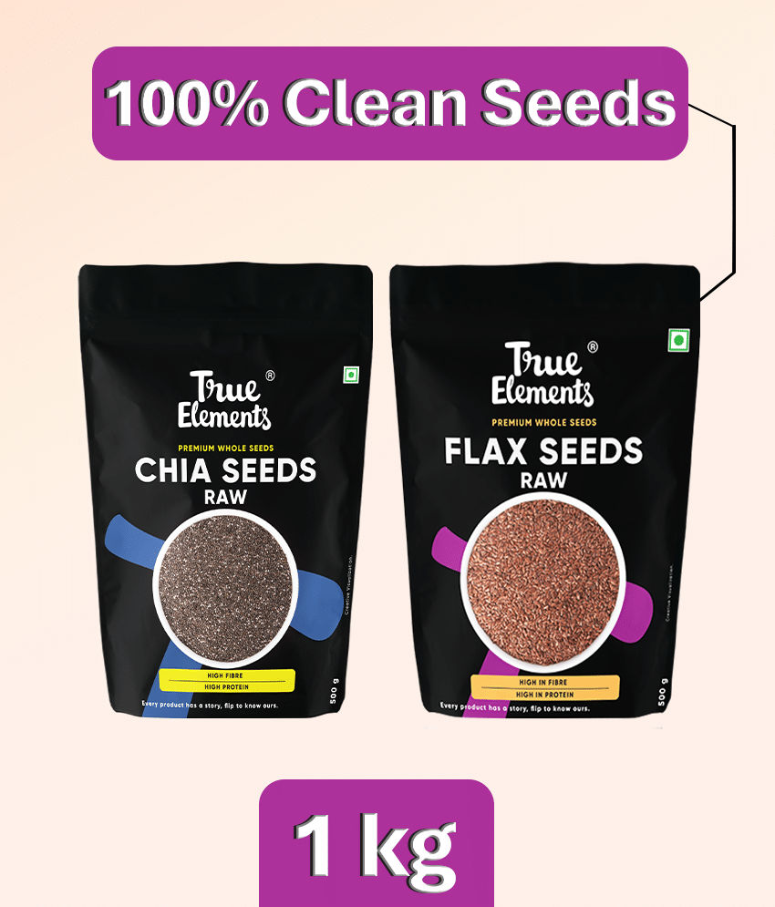 True Elements Raw Chia Seeds + Raw Flax Seeds, Seeds for Weight Loss (500g*2) 1 Kg (Pack of 2) True Elements Raw Chia Seeds + Raw Flax Seeds, Seeds for Weight Loss (500g*2) 1 Kg (Pack of 2)