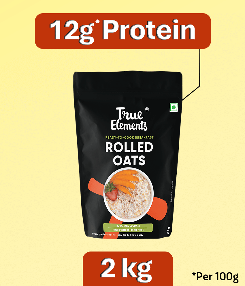 True Elements Rolled Oats, High Protein and Fibre Breakfast Oats for weight loss 2kg (Pack of 1) True Elements Rolled Oats, High Protein and Fibre Breakfast Oats for weight loss 2kg (Pack of 1)