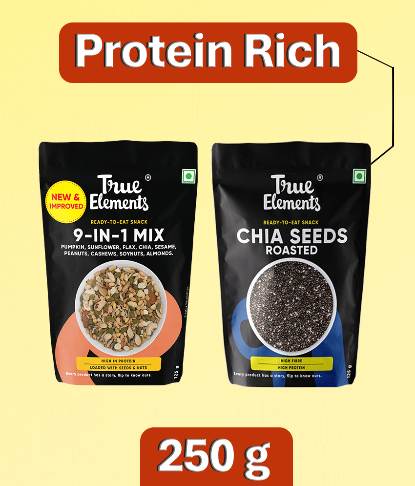 True Elements 9-in-1 Seeds Mix + Roasted Chia Seeds - Healthy Mix Edible Seeds 250g (Pack of 2) True Elements 9-in-1 Seeds Mix + Roasted Chia Seeds - Healthy Mix Edible Seeds 250g (Pack of 2)