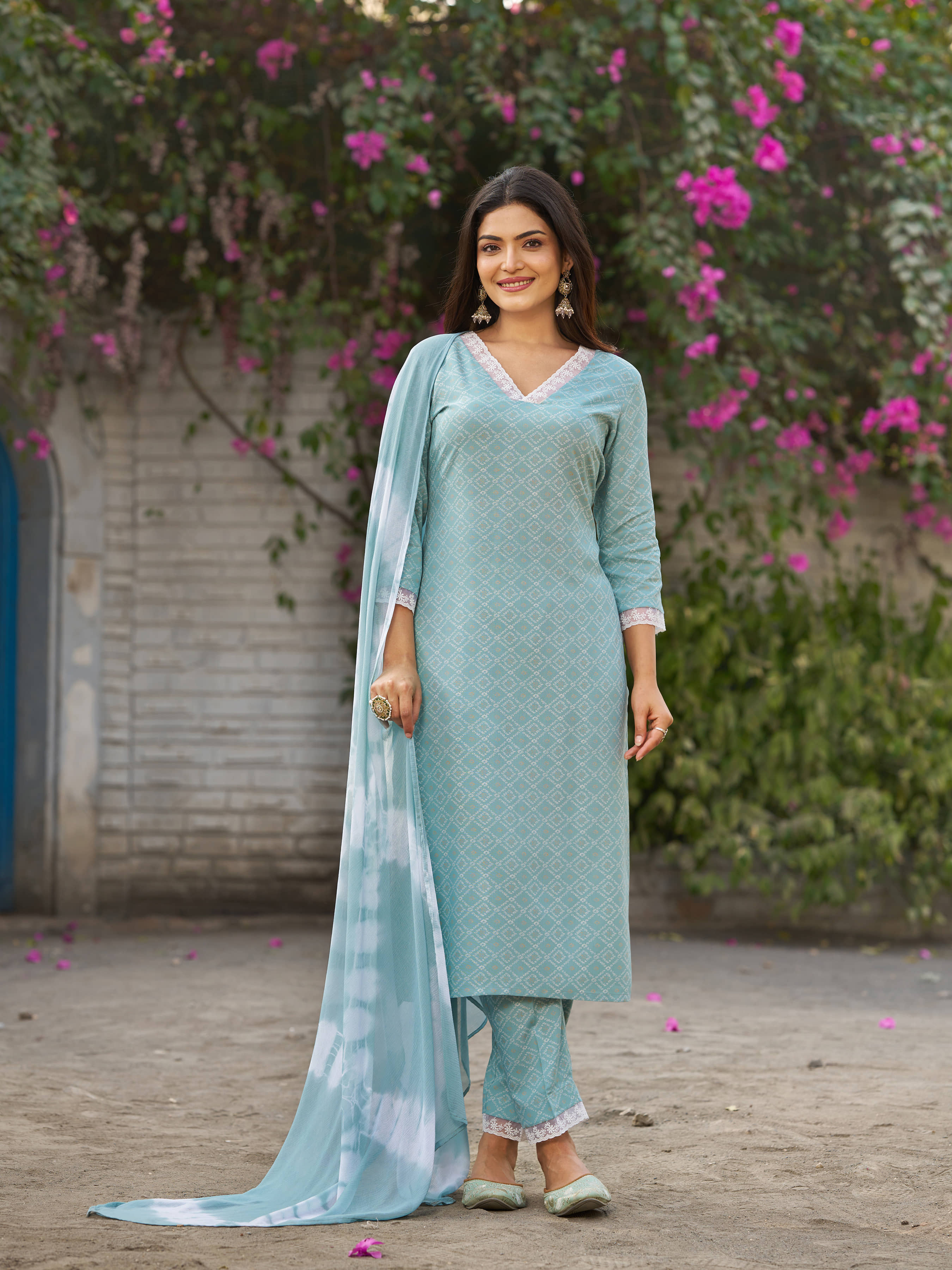 VIBE VISION Cotton Blend Printed Kurti With Pants Women's Stitched Salwar Suit - Blue ( Pack of 1 )