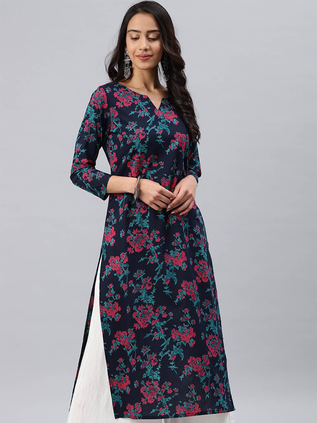 Vaamsi Pack of 1 Rayon Printed Straight Women's Kurti - ( Navy Blue ) - Kurtis, Tunics | Buy online on ZillyBuy