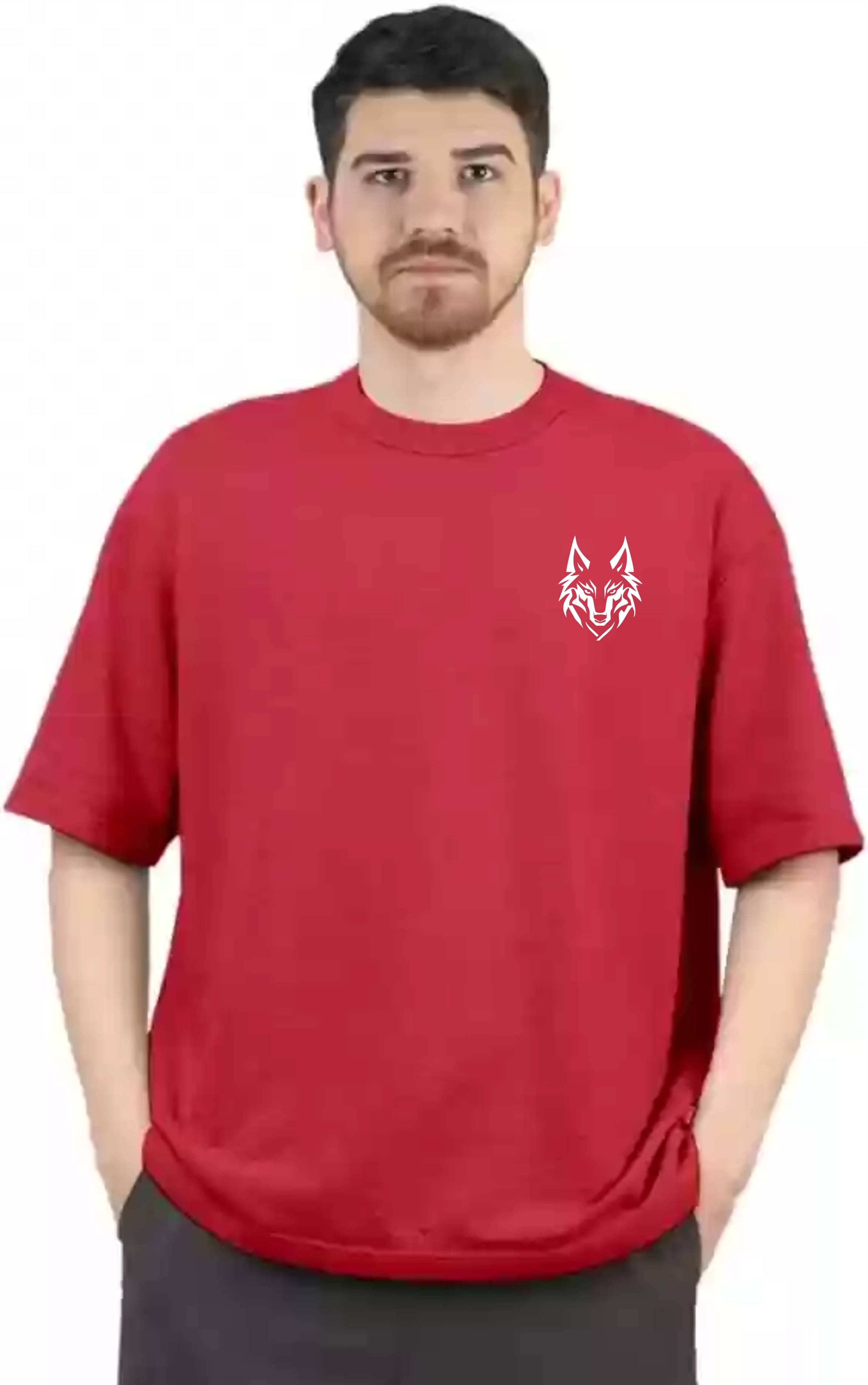 ekadravin Cotton Oversized Fit Printed Half Sleeves Men's Round T-Shirt - Red ( Pack of 1 )     			ekadravin Cotton Oversized Fit Printed Half Sleeves Men's Round T-Shirt - Red ( Pack of 1 )