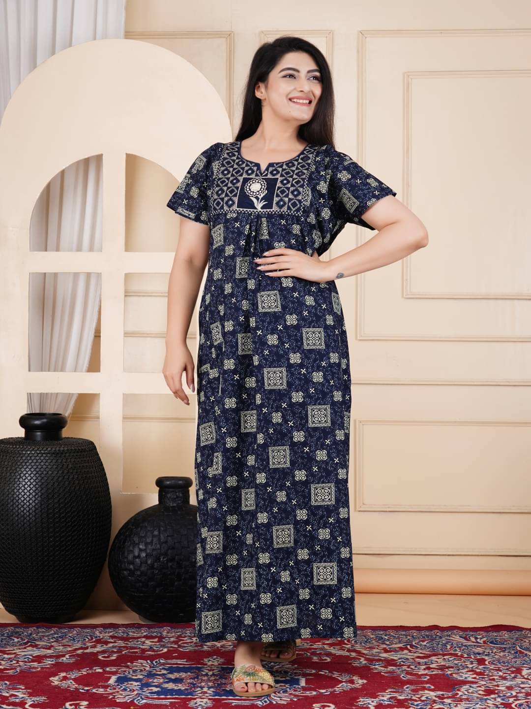     			rajeraj Blue Cotton Women's Nightwear Nighty & Night Gowns ( Pack of 1 )