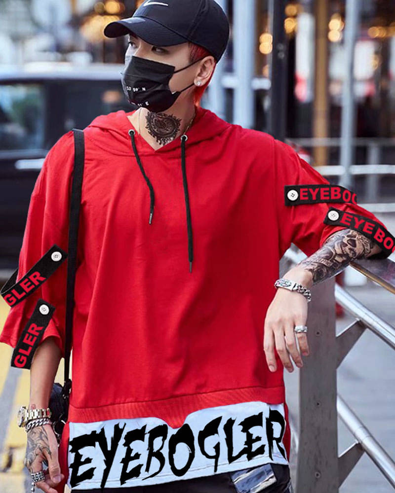 Eyebogler Cotton Blend Oversized Fit Printed 3/4th Sleeves Men's Hooded T-Shirt - Red ( Pack of 1 ) Eyebogler Cotton Blend Oversized Fit Printed 3/4th Sleeves Men's Hooded T-Shirt - Red ( Pack of 1 )