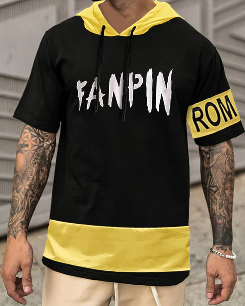     			Eyebogler Cotton Blend Oversized Fit Printed 3/4th Sleeves Men's Hooded T-Shirt - Yellow ( Pack of 1 )