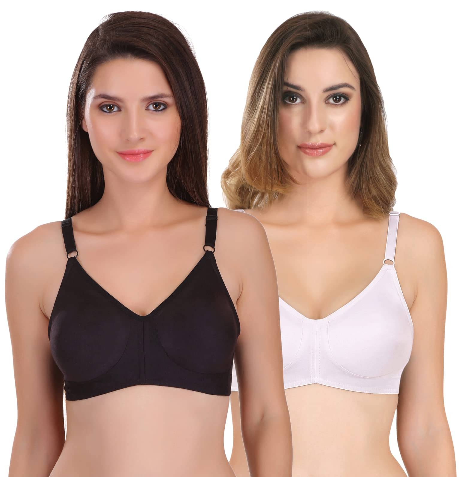 Featherline Pack of 2 Cotton Blend Non Padded Everyday Bra For Women ( Black,White ) Featherline Pack of 2 Cotton Blend Non Padded Everyday Bra For Women ( Black,White )