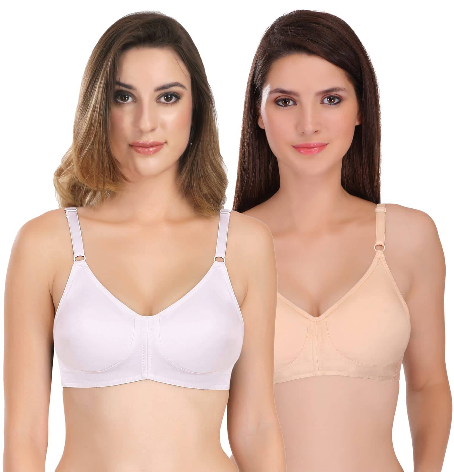 Featherline Pack of 2 Cotton Blend Non Padded Everyday Bra For Women ( Beige,White ) Featherline Pack of 2 Cotton Blend Non Padded Everyday Bra For Women ( Beige,White )