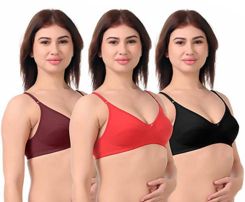 Ishant Pack of 3 Cotton Non Padded Everyday Bra For Women ( Maroon,Black,Red ) Ishant Pack of 3 Cotton Non Padded Everyday Bra For Women ( Maroon,Black,Red )