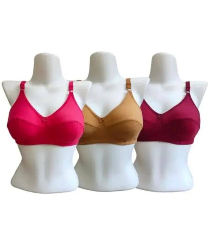 Ishant Pack of 3 Cotton Non Padded Everyday Bra For Women ( Maroon,Gold,Red )