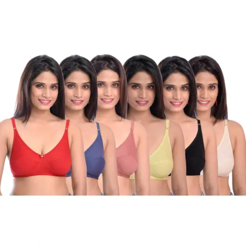 Ishant Pack of 6 Cotton Non Padded Everyday Bra For Women ( Multicolor )
