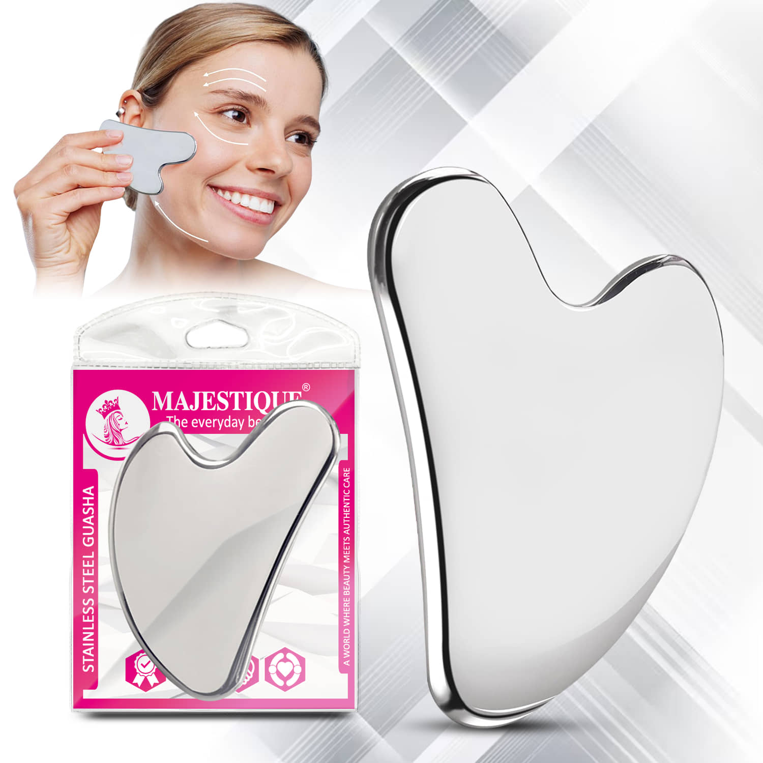 MAJESTIQUE Steel Gua Sha Facial Massager Anti Aging Skin Tightening Tool