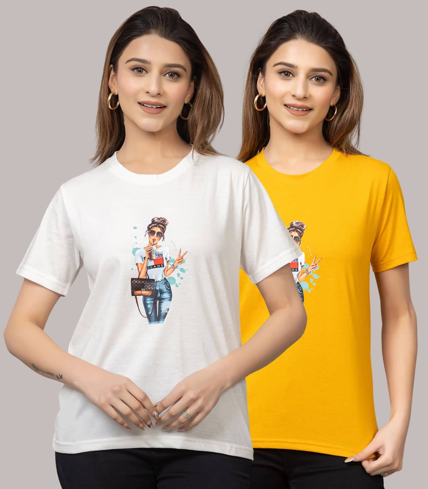 MISDYNAMIC Women Cotton Blend Printed Regular Fit Round Neck T-Shirt ( Multicolor )