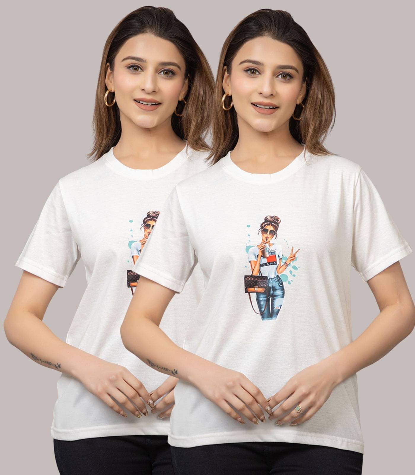 MISDYNAMIC Women Cotton Blend Printed Regular Fit Round Neck T-Shirt ( White ) MISDYNAMIC Women Cotton Blend Printed Regular Fit Round Neck T-Shirt ( White )