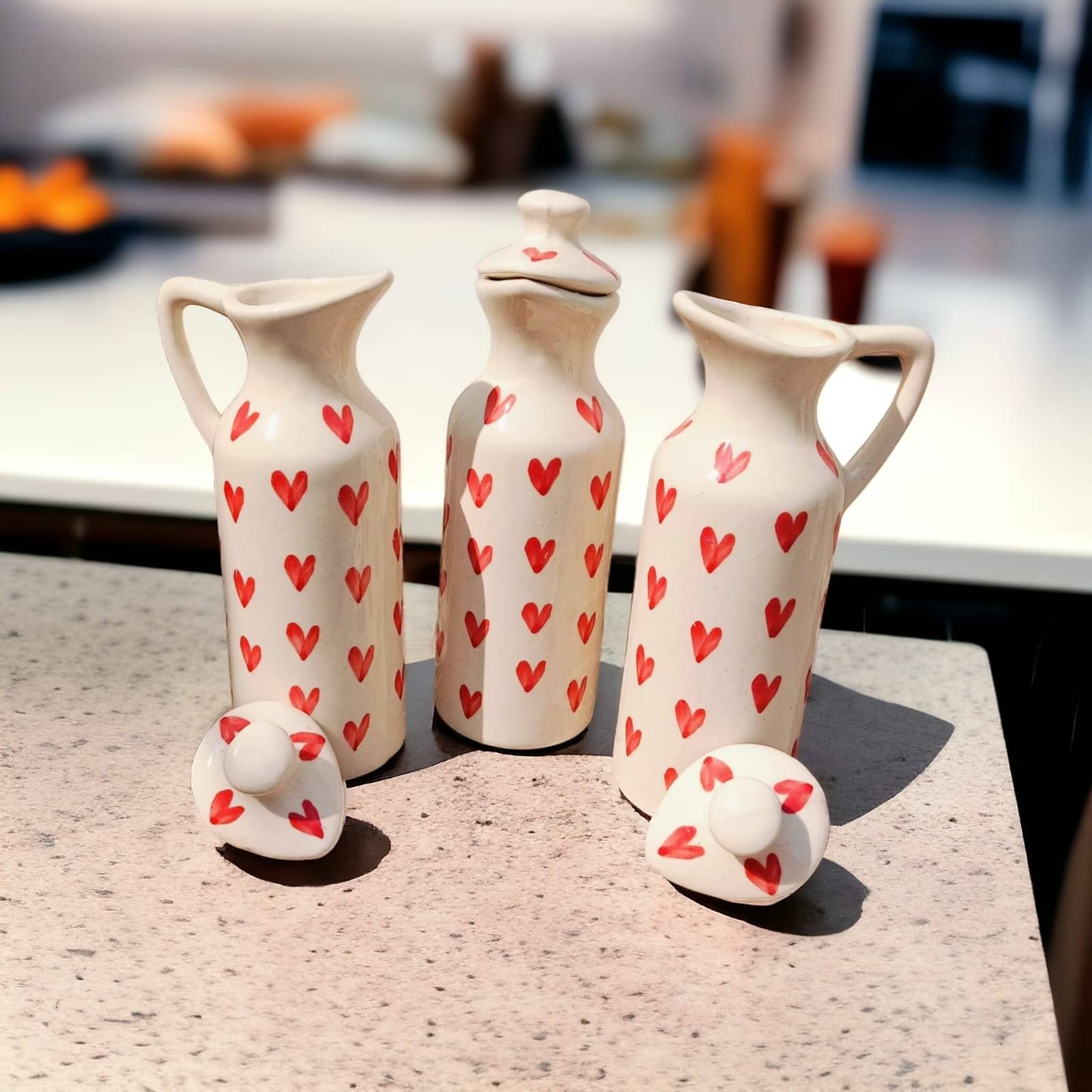 Malaiakh Red Hrt Oil Dispnser Ceramic Red Oil Container ( Set of 3 ) Malaiakh Red Hrt Oil Dispnser Ceramic Red Oil Container ( Set of 3 )
