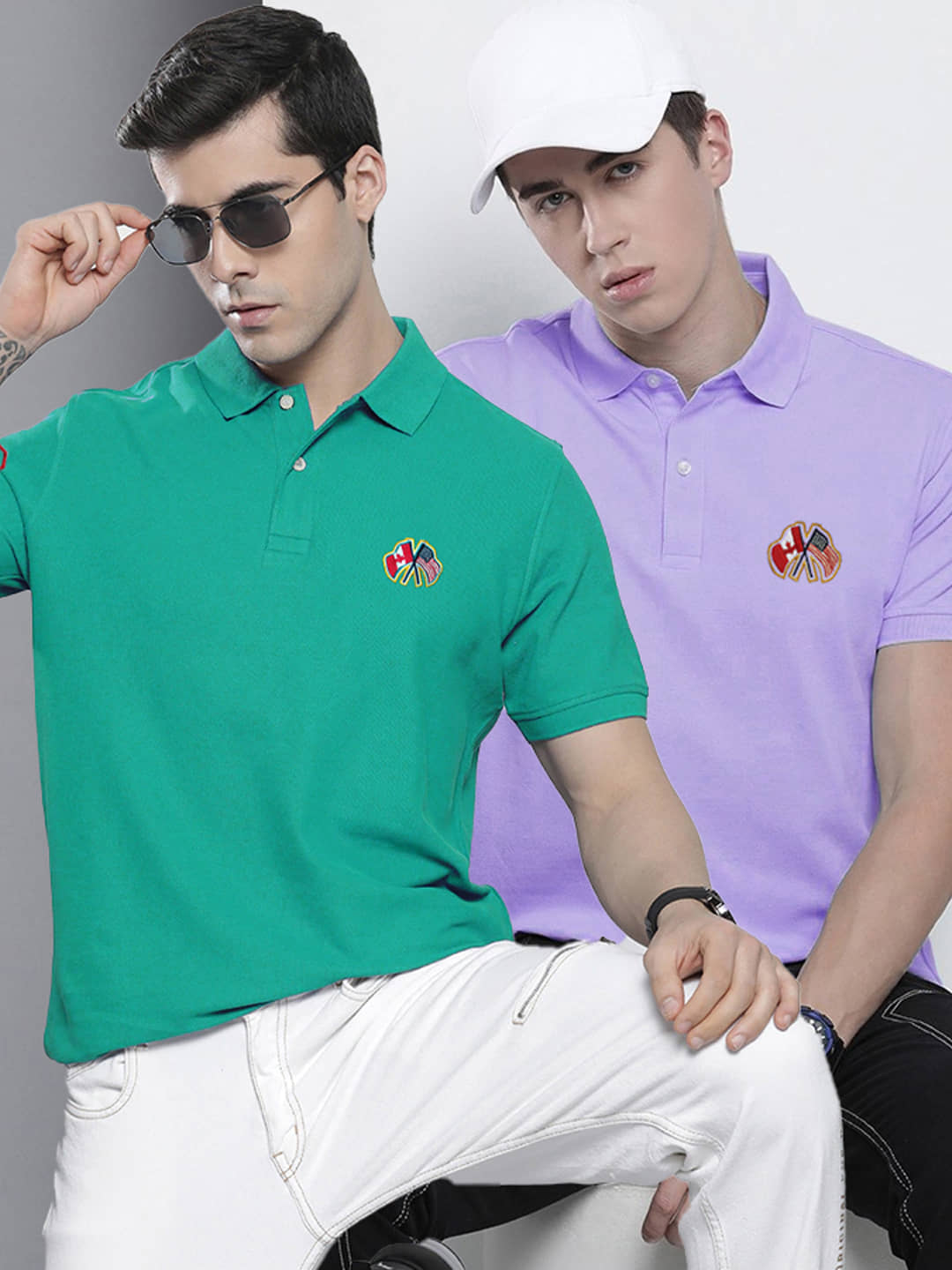 Merriment Pack of 2 Cotton Regular Fit Solid Half Sleeves Men's Polo T Shirt ( Green )