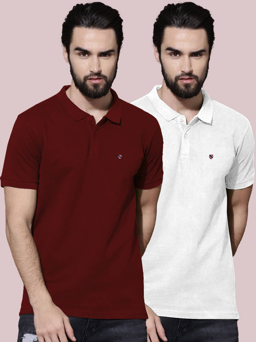     			Merriment Pack of 2 Cotton Regular Fit Solid Half Sleeves Men's Polo T Shirt ( Maroon )