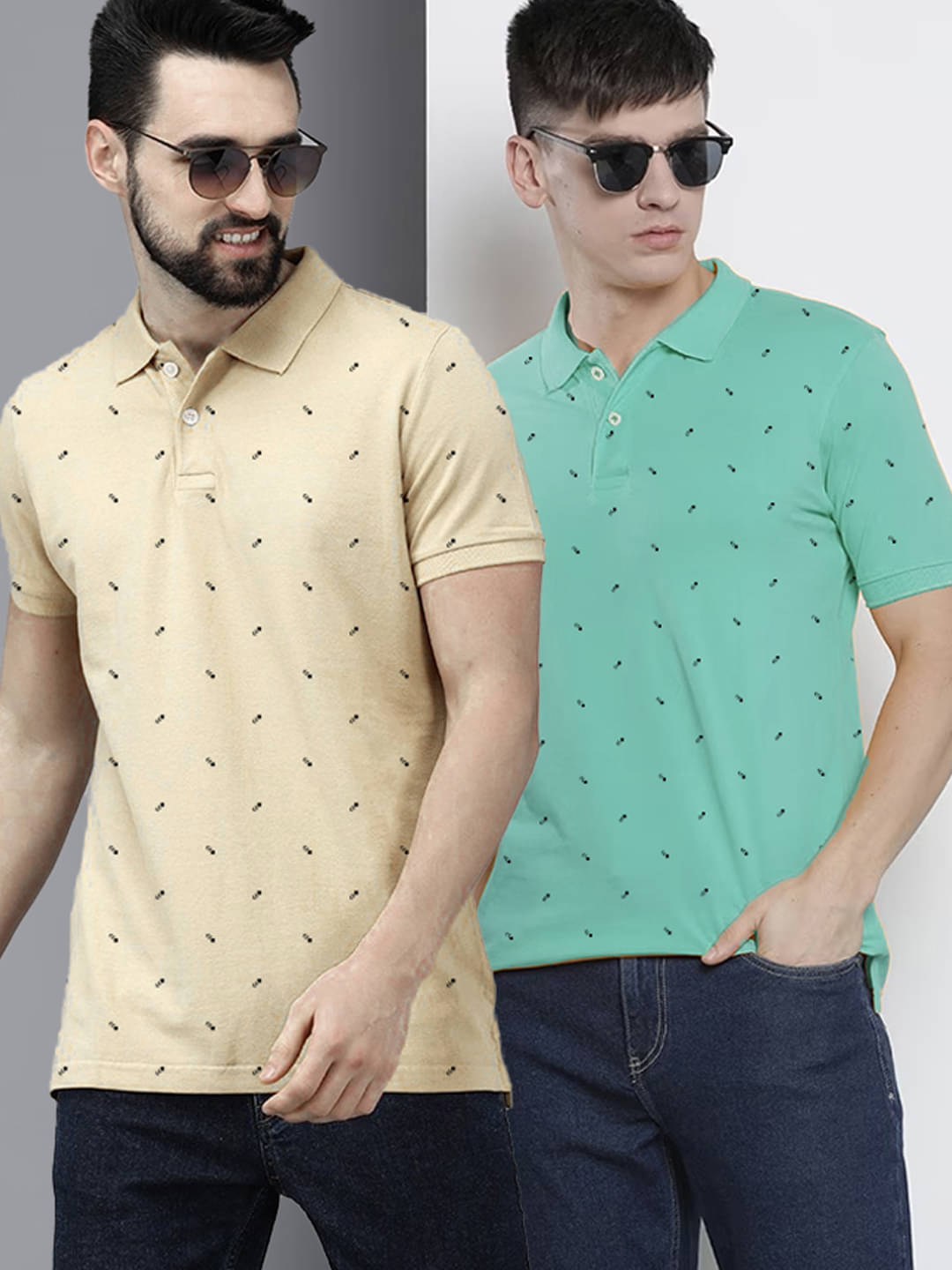     			Merriment Pack of 2 Cotton Regular Fit Printed Half Sleeves Men's Polo T Shirt ( Beige )