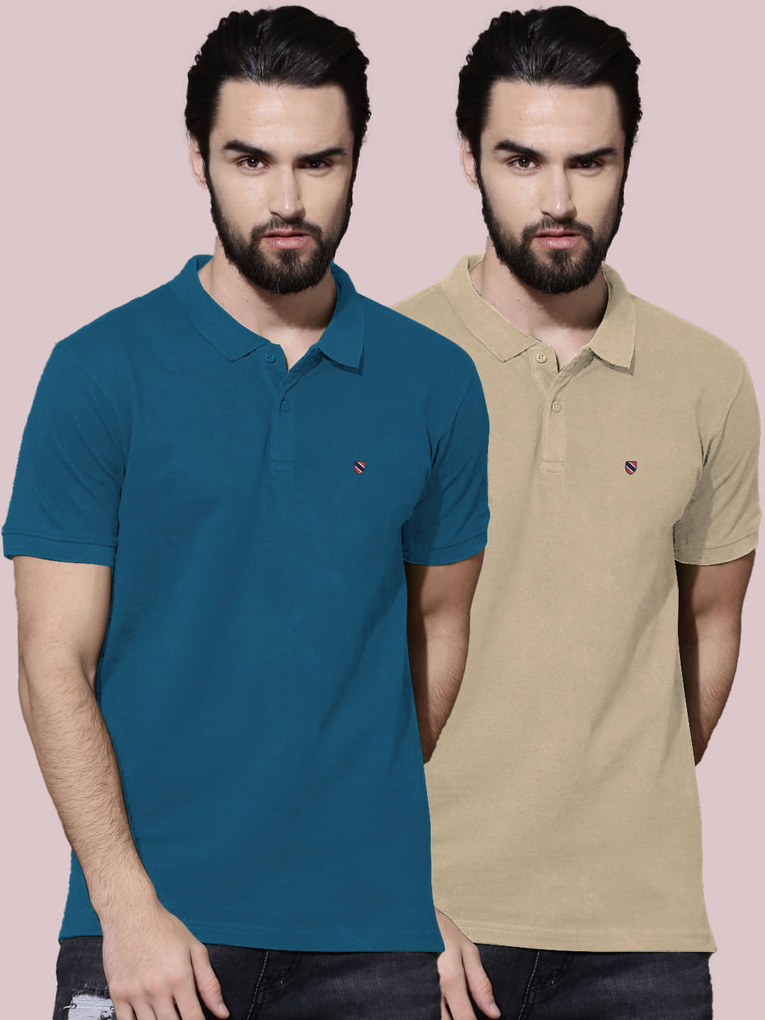 Merriment Pack of 2 Cotton Regular Fit Solid Half Sleeves Men's Polo T Shirt ( Teal Blue ) Merriment Pack of 2 Cotton Regular Fit Solid Half Sleeves Men's Polo T Shirt ( Teal Blue )