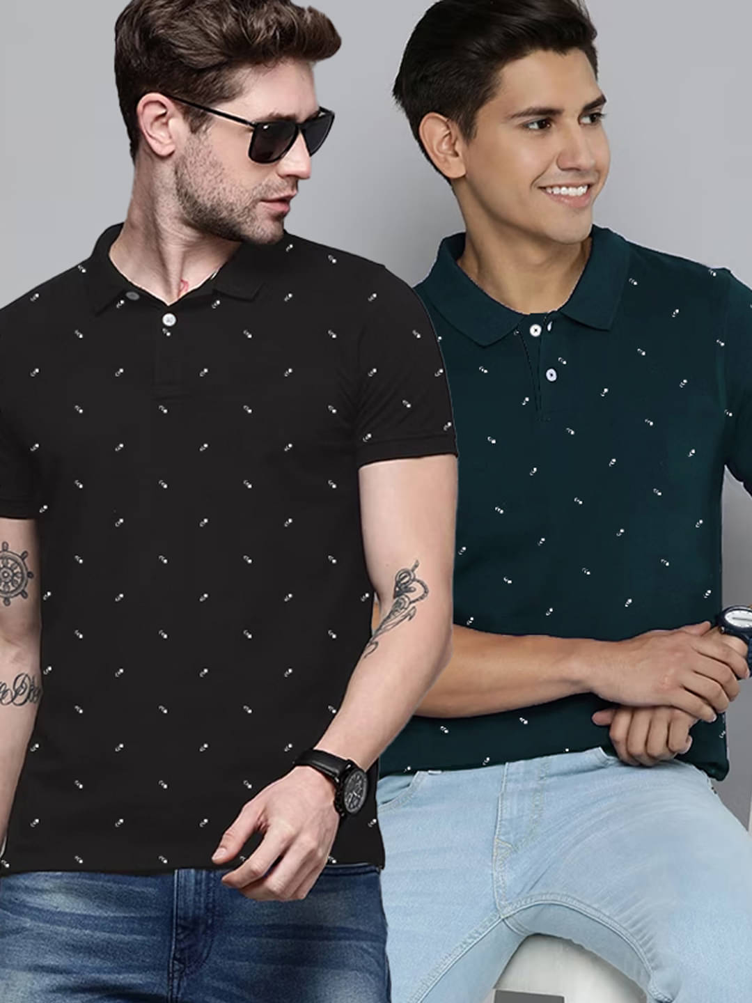 Merriment Pack of 2 Cotton Regular Fit Printed Half Sleeves Men's Polo T Shirt ( Black ) Merriment Pack of 2 Cotton Regular Fit Printed Half Sleeves Men's Polo T Shirt ( Black )
