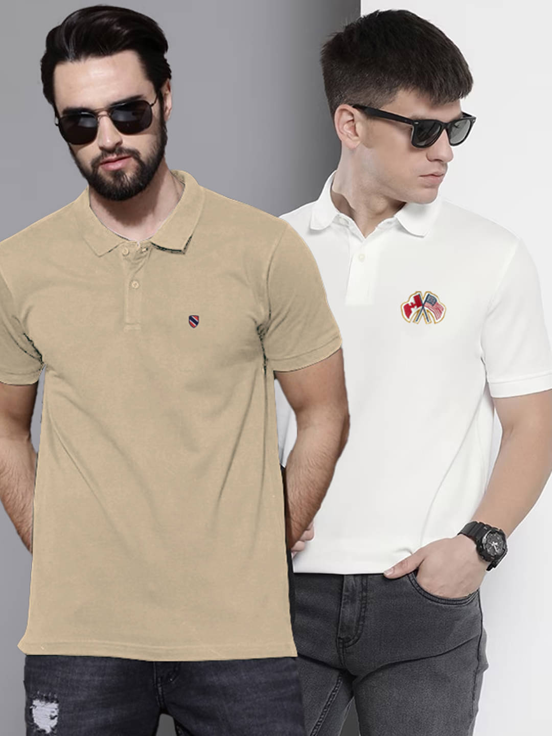     			Merriment Pack of 2 Cotton Regular Fit Solid Half Sleeves Men's Polo T Shirt ( Beige )