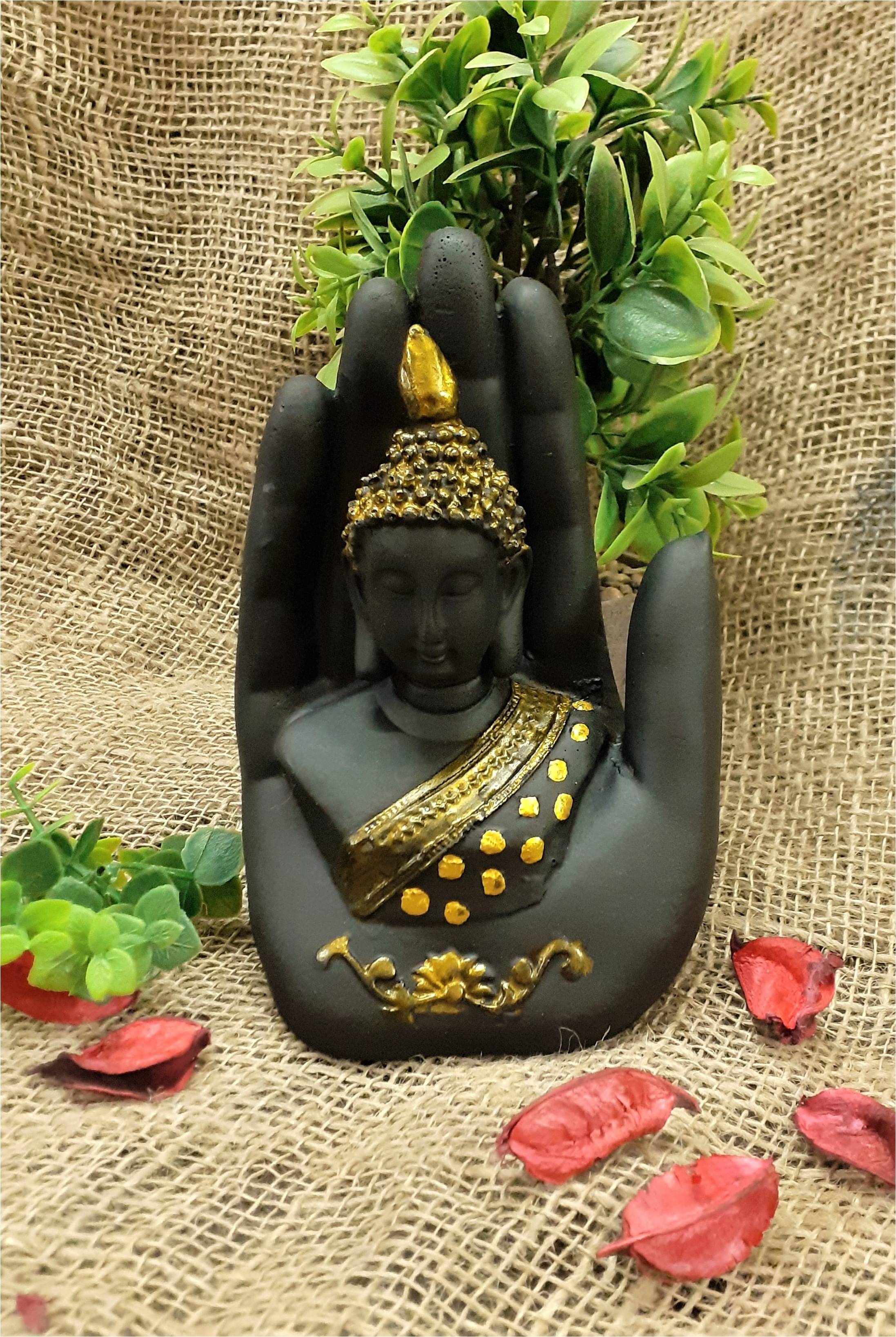     			AFTERSTITCH gautam buddha palm idol staute for home office table decor vastu  Showpiece 17 cm  (Pack of 4)