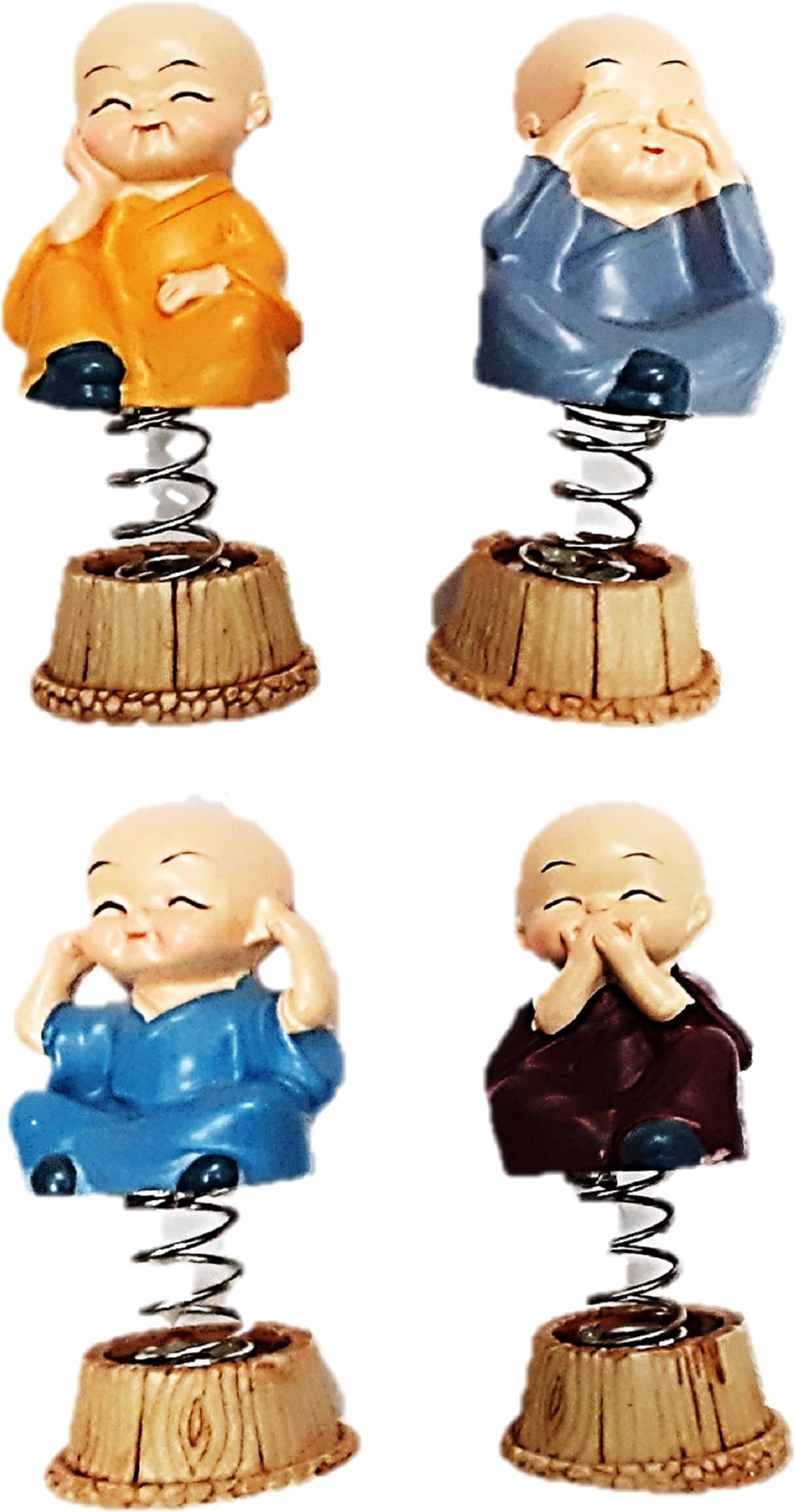 AFTERSTITCH Spring baby buddha monk set of 4 idol statue for home car deshboard showpiece 9 cm