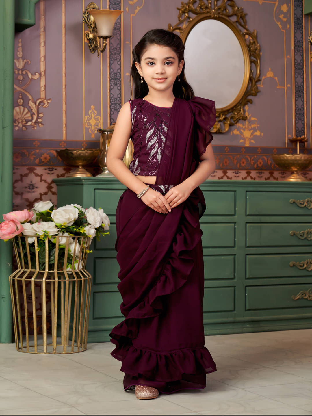     			Aarika Georgette Lehenga Choli Set For Girls ( Pack of 1 , Wine )