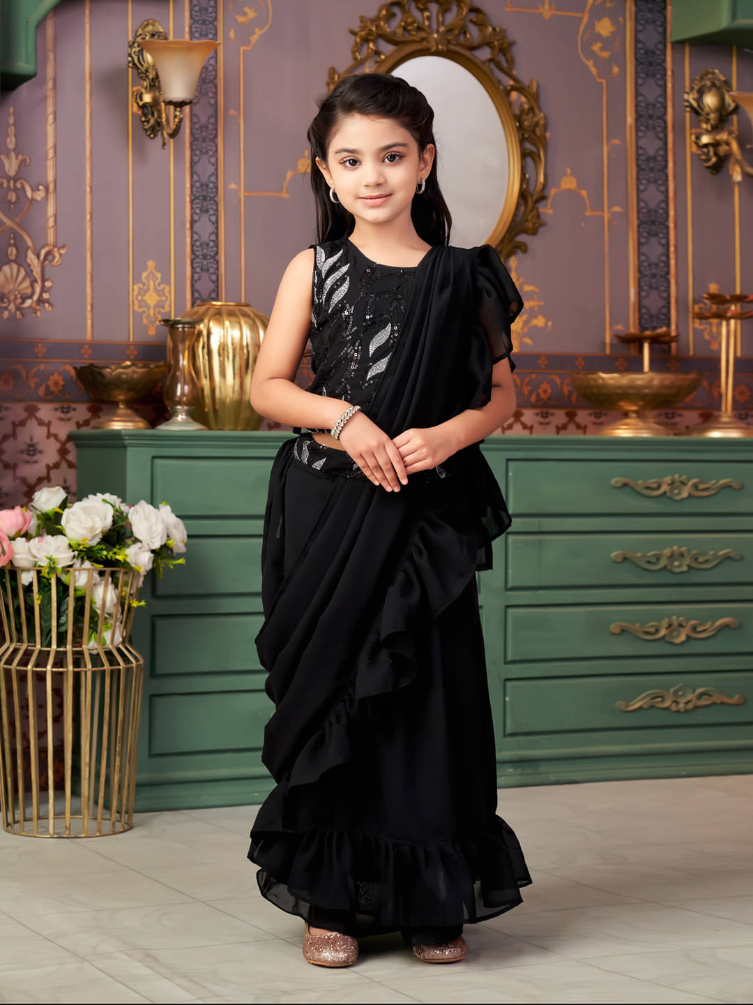     			Aarika Georgette Lehenga Choli Set For Girls ( Pack of 1 , Black )