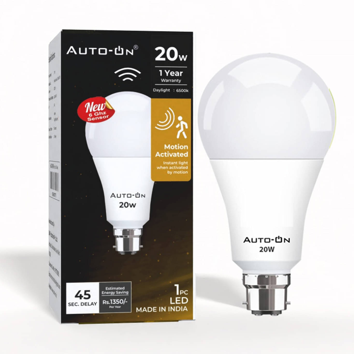     			Auto-ON Motion Sensor Bulb 20W Motion Sensor Light White - Pack of 1