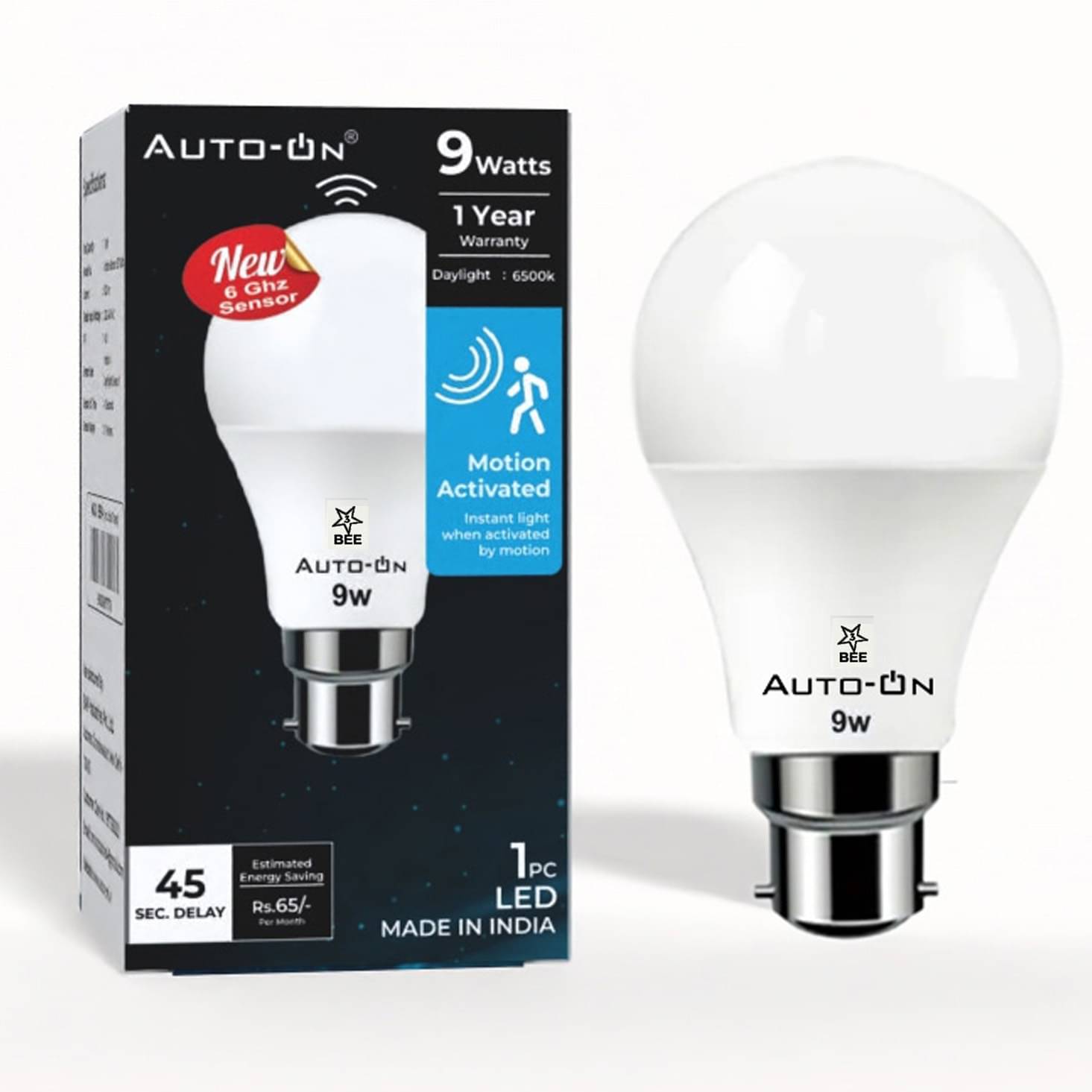 Auto-ON Motion Sensor LED Bulb 9W Motion Sensor Light White - Pack of 1 Auto-ON Motion Sensor LED Bulb 9W Motion Sensor Light White - Pack of 1