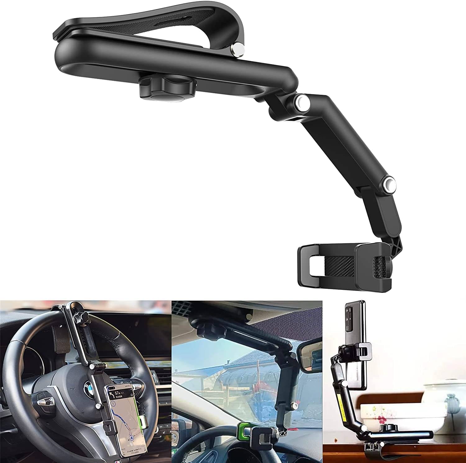     			BKN Rear View Mirror Stand Car Mobile Holder - Black