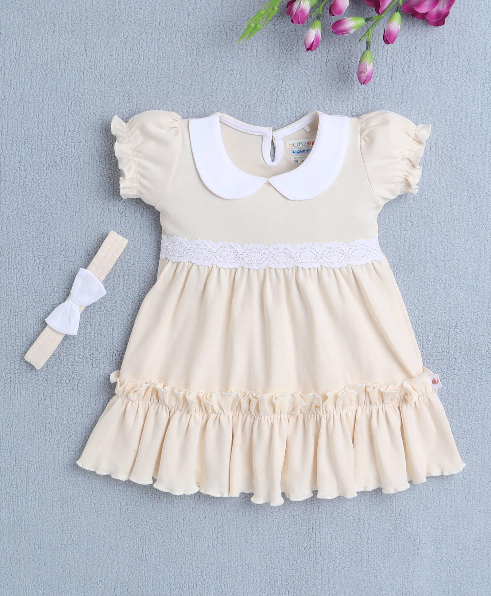     			BUMZEE Cotton Frock For Baby Girls ( Pack of 1 , Beige )